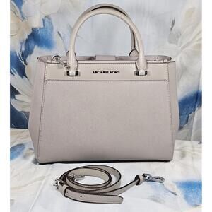 Michael Kors Pearl Grey Saffiano Leather Sutton Satchel Bag - NWT Pristine Luxe